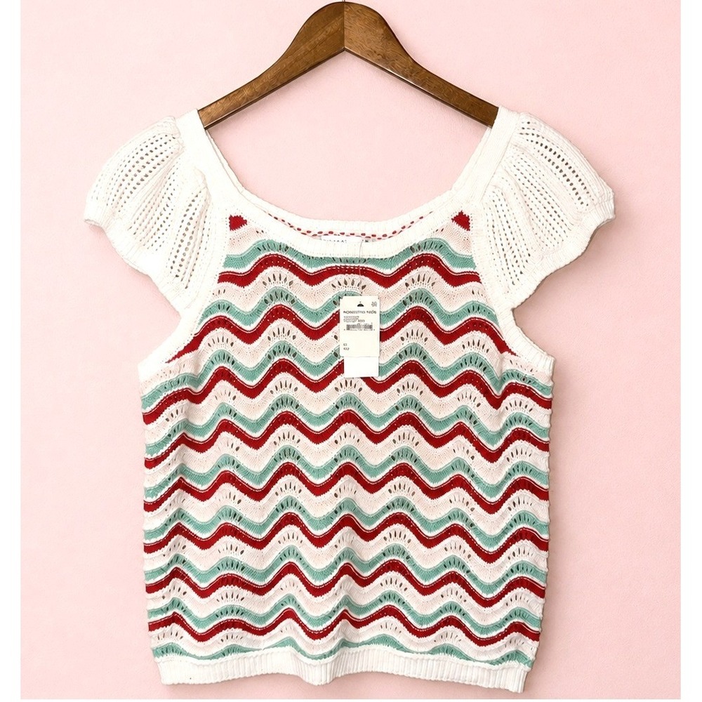 Kaily K Nordstrom Rack Crochet Top XL Flutter Short Sleeve Chevron Open Knit NWT